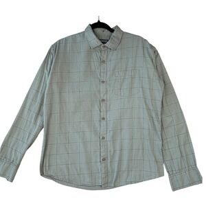 Indoprimo Button Down Shirt Sage Green Windowpane Grid Minimalist Casual Mens L